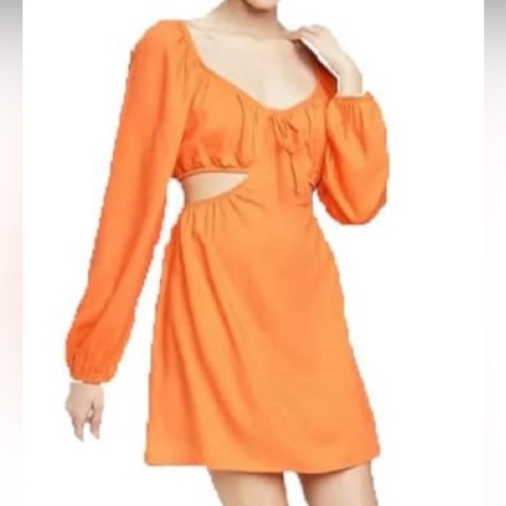 Wild Fable Women's Long Sleeve Cut Out Fit & Flare Dress orange size XL